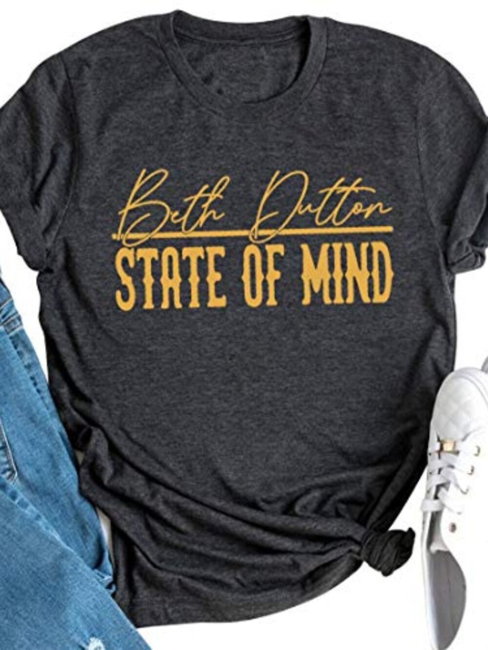🆕 Beth Dutton State of Mind T Shirt Women Funny Letter Print Short-Sleeve